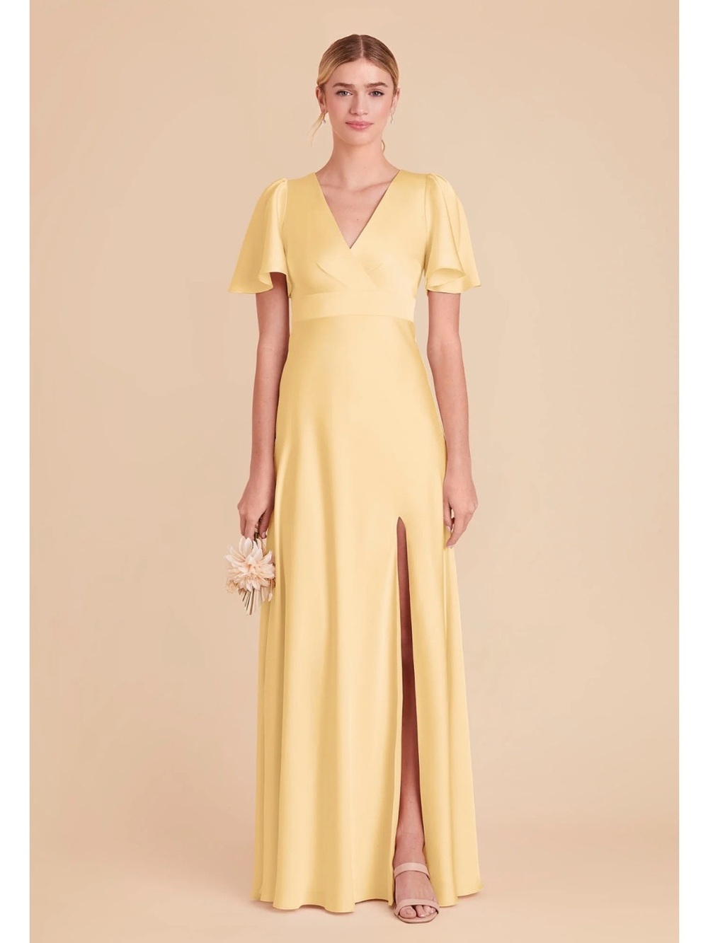 Birdy Grey Butter Yellow V-Neck Flutter Sleeve Maxi Dress
